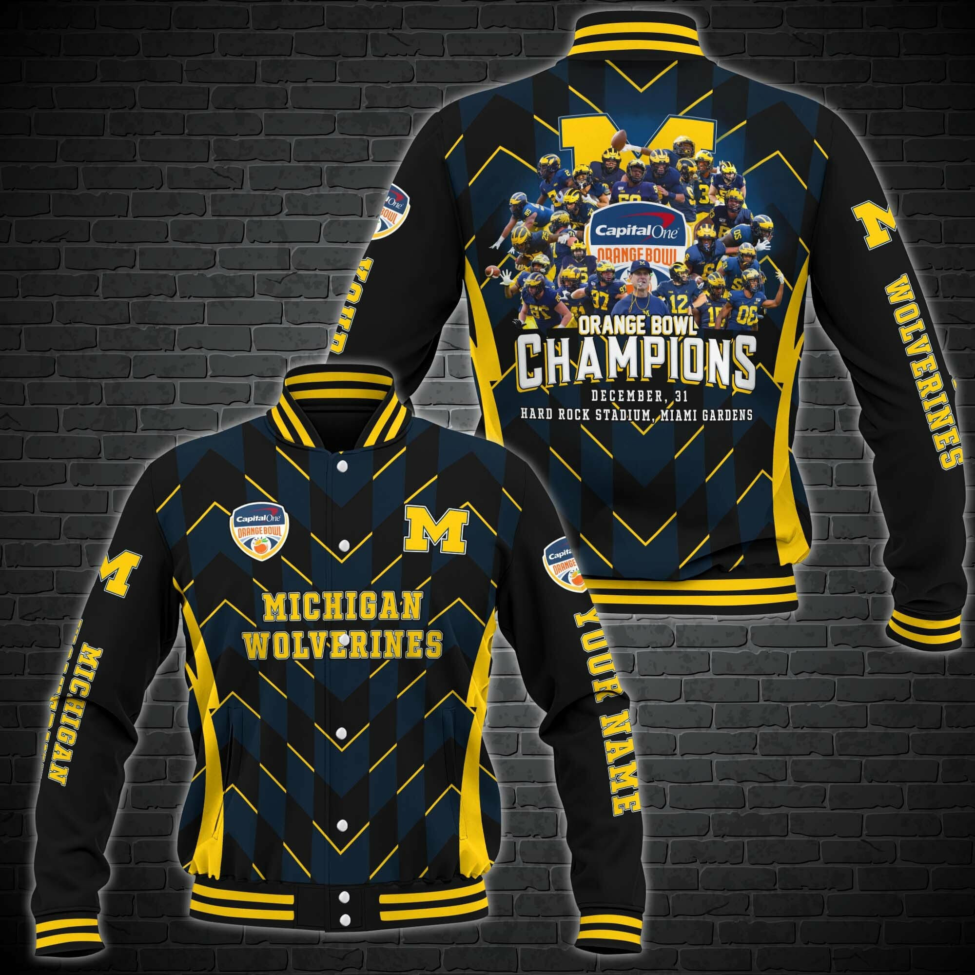 Michigan Wolverines Orange Bowl Champions Varsity Baseball Jacket for Men & Women | NCAA Team Fan Gift