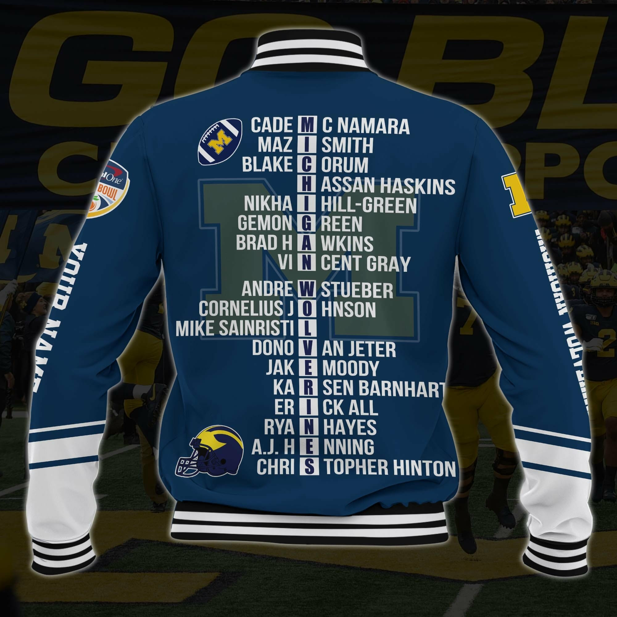 Michigan Wolverines Orange Bowl Champions Varsity Baseball Jacket for Men & Women | NCAA Team Fan Gift - Image 3