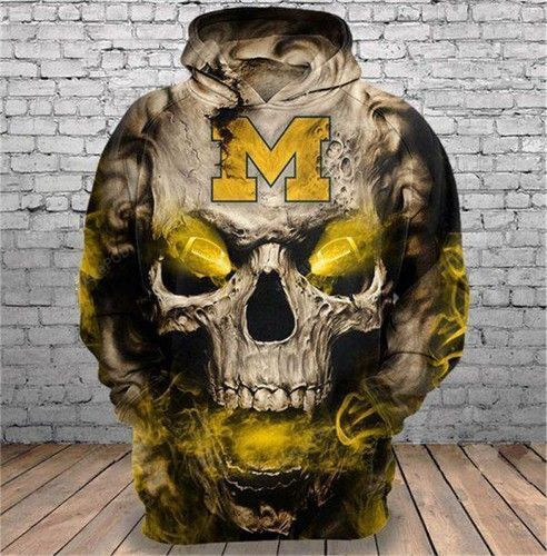 Michigan Wolverines Skull Michigan Wolverines 3D All Over Print Hoodie & Zip Hoodie