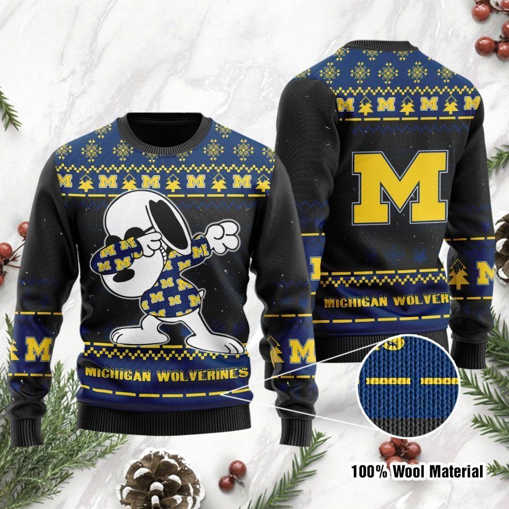 Michigan Wolverines Snoopy Dabbing Ugly Christmas Sweater Holiday Party Men Women Full Plus Size