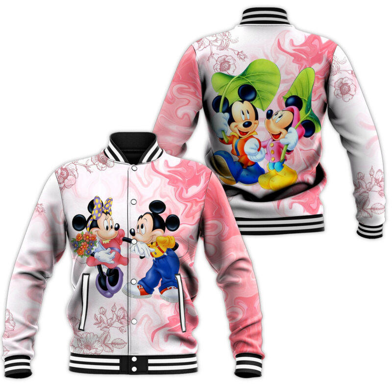 Mickey and Minnie Under Rain Fashion Baseball Jacket for Men & Women | Cartoon Fan Gift