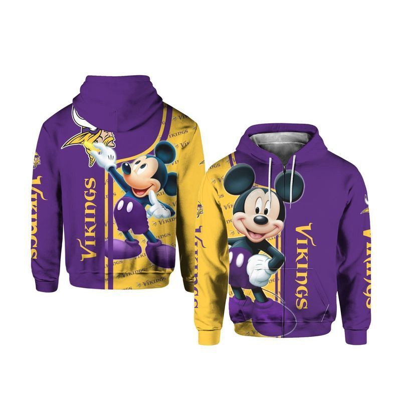Mickey Disney Minnesota Vikings 3D All Over Print Hoodie & Zip Hoodie