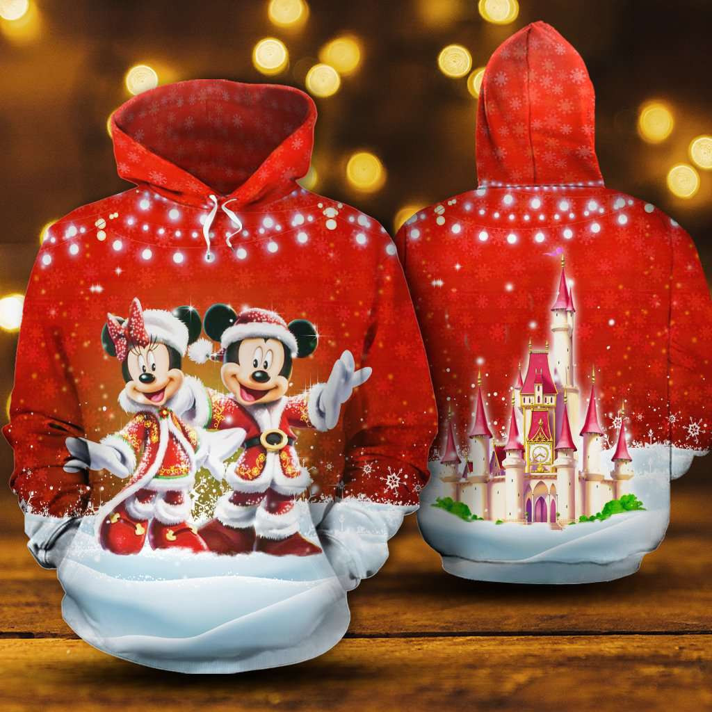Mickey Minnie Christmas Costume In Red 3D All Over Print Hoodie & Zip Hoodie