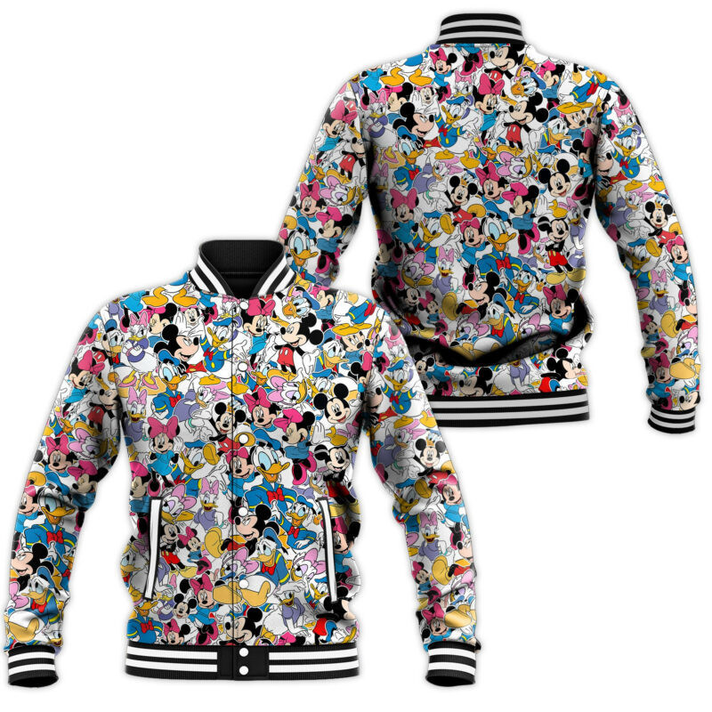 Mickey Minnie Donald Daisy Pattern Fashion Baseball Jacket for Men & Women | Cartoon Fan Gift