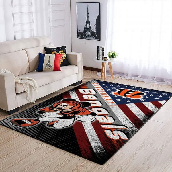 Mickey Mouse Cincinnati Bengals 3D Rectangle Area Rug – Full Print Carpet For Living Room & Bedroom Home Decor