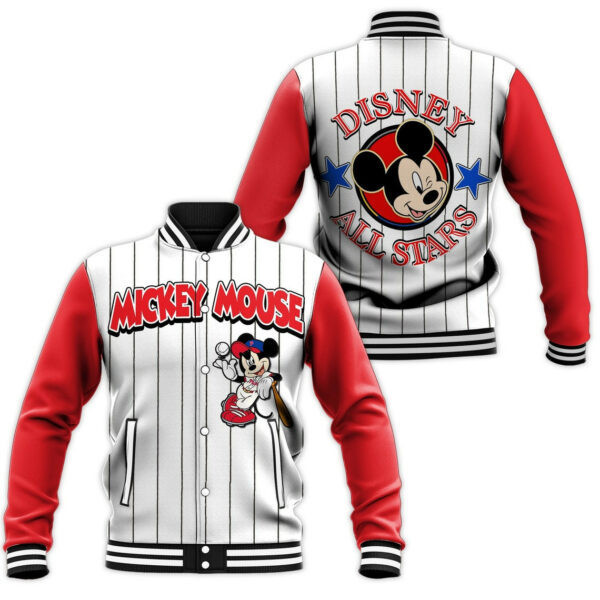 Mickey Mouse Disney Allstar Stripe Cartoon Baseball Jacket for Men & Women | Cartoon Fan Gift