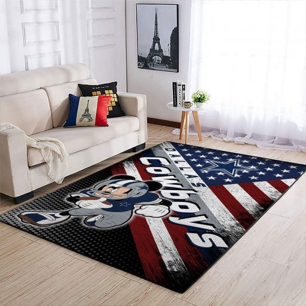 Mickey Mouse Disney Dallas Cowboys 3D Rectangle Area Rug – Full Print Carpet For Living Room & Bedroom Home Decor