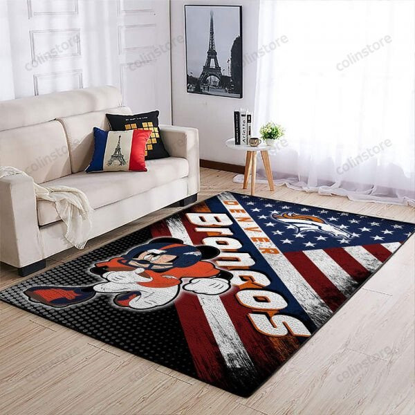 Mickey Mouse Disney Denver Broncos 3D Rectangle Area Rug – Full Print Carpet For Living Room & Bedroom Home Decor