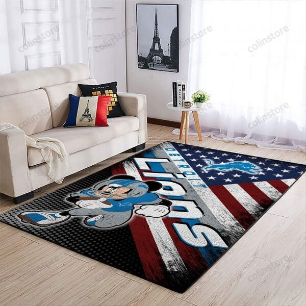 Mickey Mouse Disney Detroit Lions 3D Rectangle Area Rug – Full Print Carpet For Living Room & Bedroom Home Decor