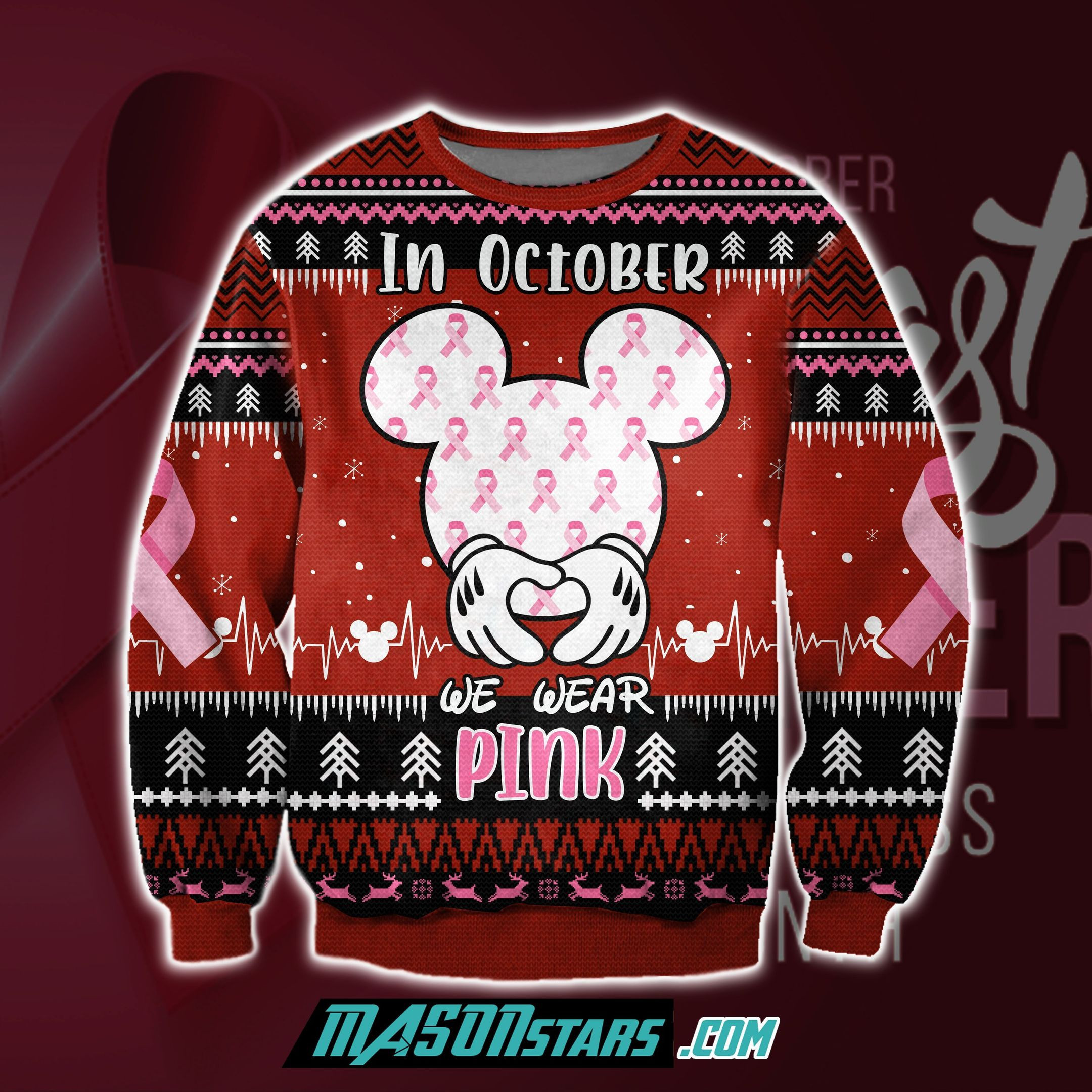 Mickey Mouse In October We Wear Pink For Unisex Ugly Christmas Sweater,