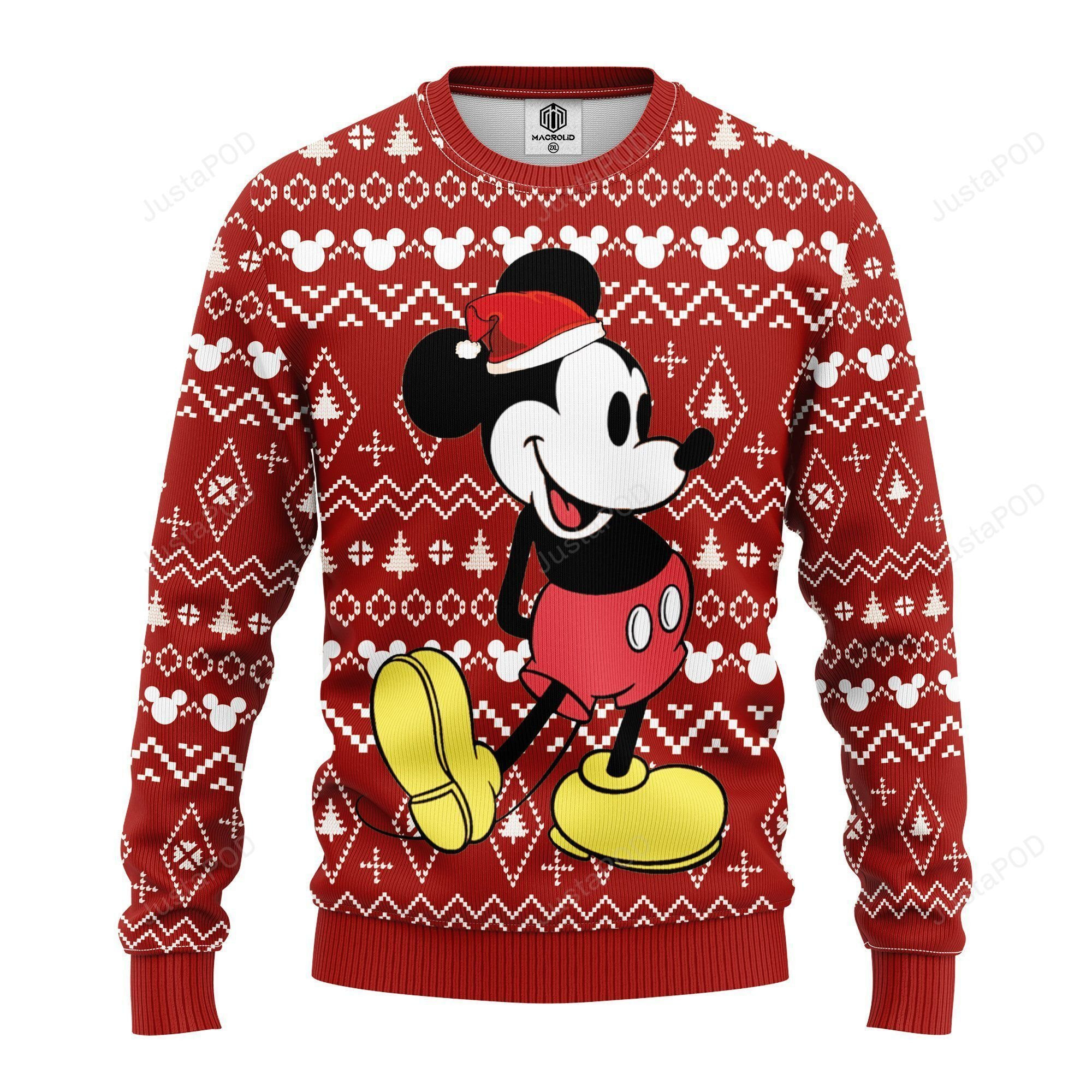 Mickey Wearing Santa Hat Ugly Christmas Sweater Perfect Holiday Gift