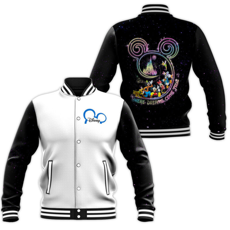 Mickey Where Dreams Come True Fashion Baseball Jacket for Men & Women | Cartoon Fan Gift