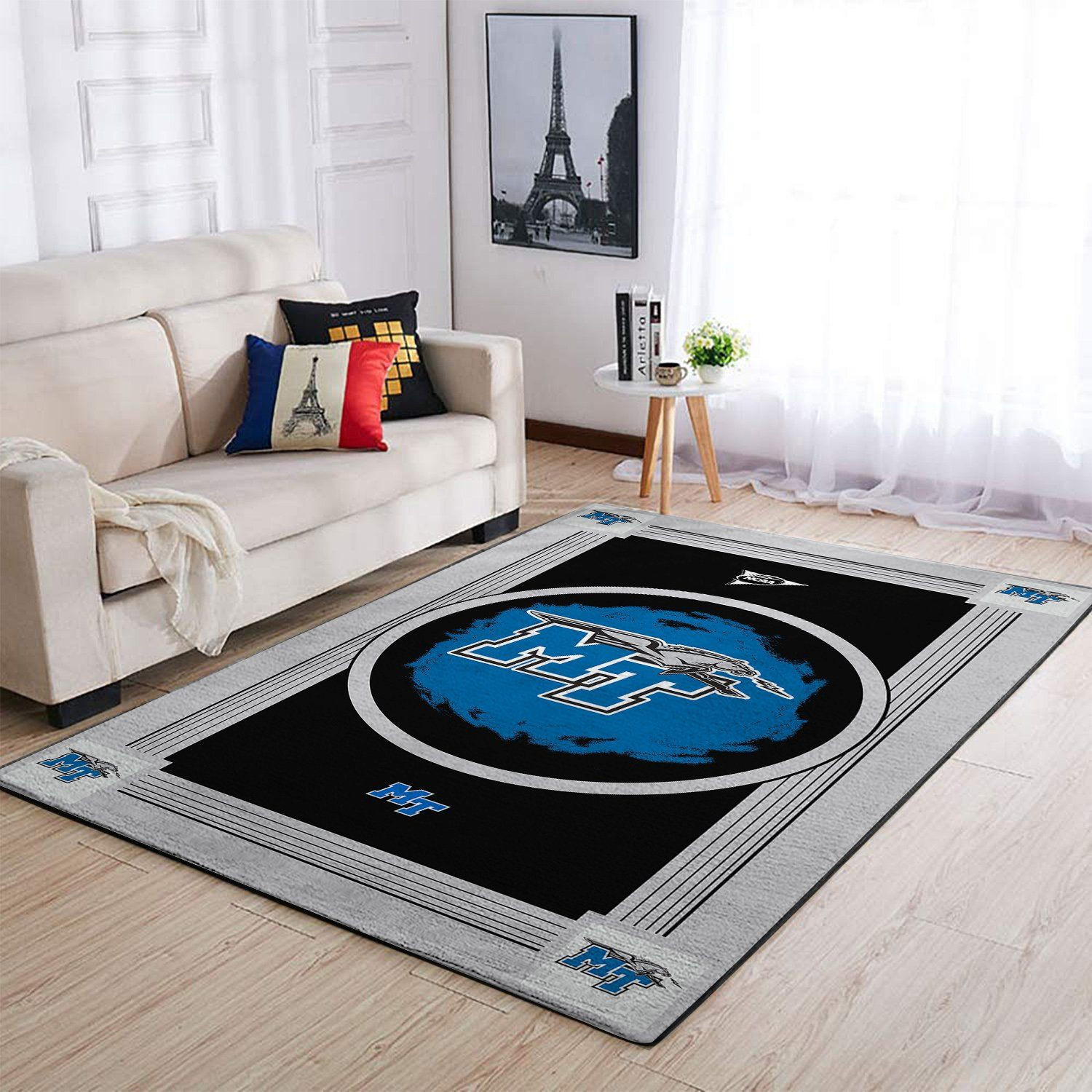 Middle Tennessee Blue Raiders Team Logo Nice Gift Rectangle Area Rug – Full Print Carpet For Living Room & Bedroom Home Decor