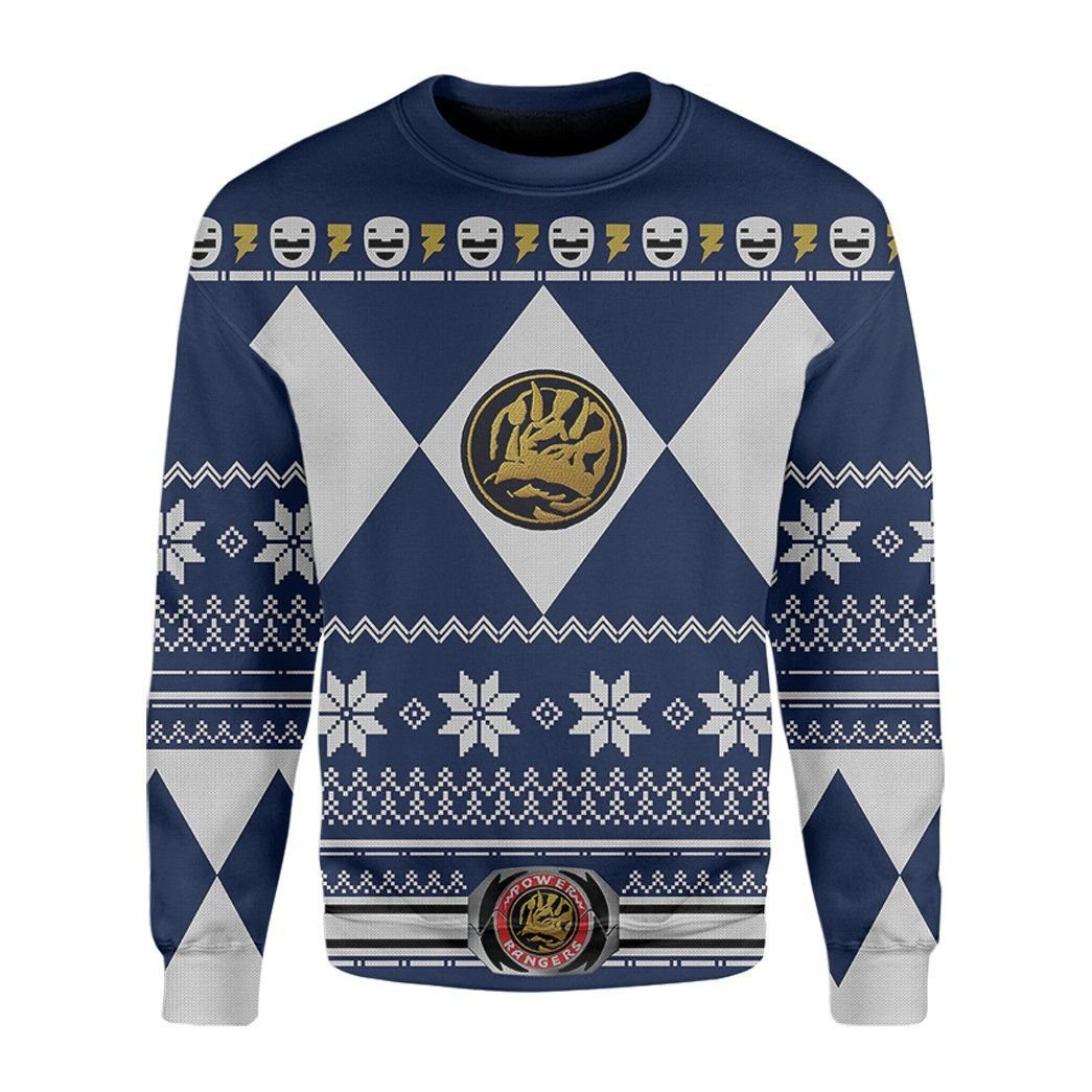 Mighty Morphin Blue Power Rangers Ugly Christmas Sweater,