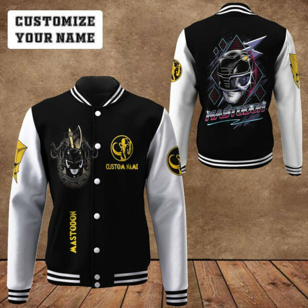 Mighty Morphin Power Ranger Black Personalized Name Baseball Jacket for Men & Women | Superhero Fan Gift