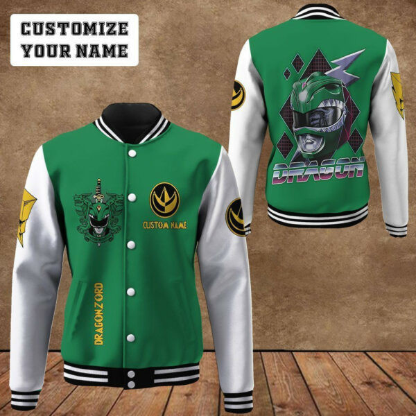 Mighty Morphin Power Ranger Green Personalized Name Baseball Jacket for Men & Women | Superhero Fan Gift