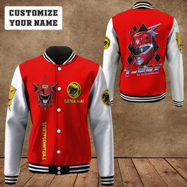 Mighty Morphin Power Ranger Red Personalized Name Baseball Jacket for Men & Women | Superhero Fan Gift