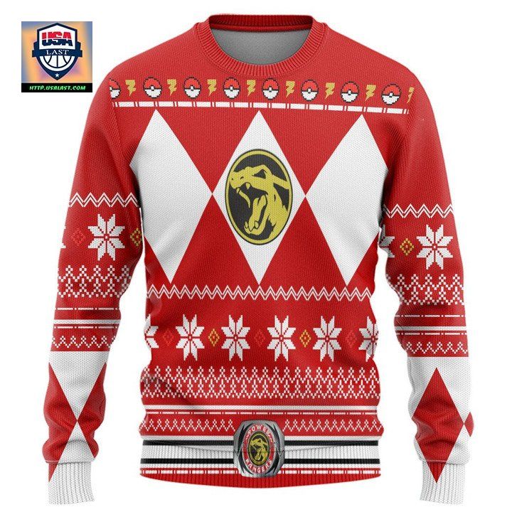 Mighty Morphin Red Power Ranger Pokemon Charizard Christmas Sweater