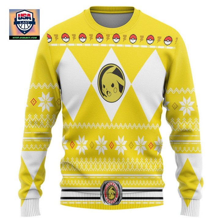 Mighty Morphin Yellow Power Ranger Pokemon Pikachu Christmas Sweater