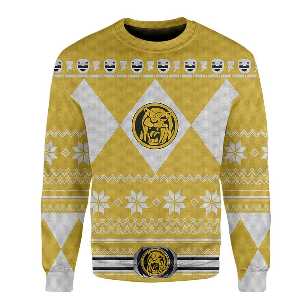Mighty Morphin Yellow Power Rangers Ugly Christmas Sweater, Perfect Holiday Gift