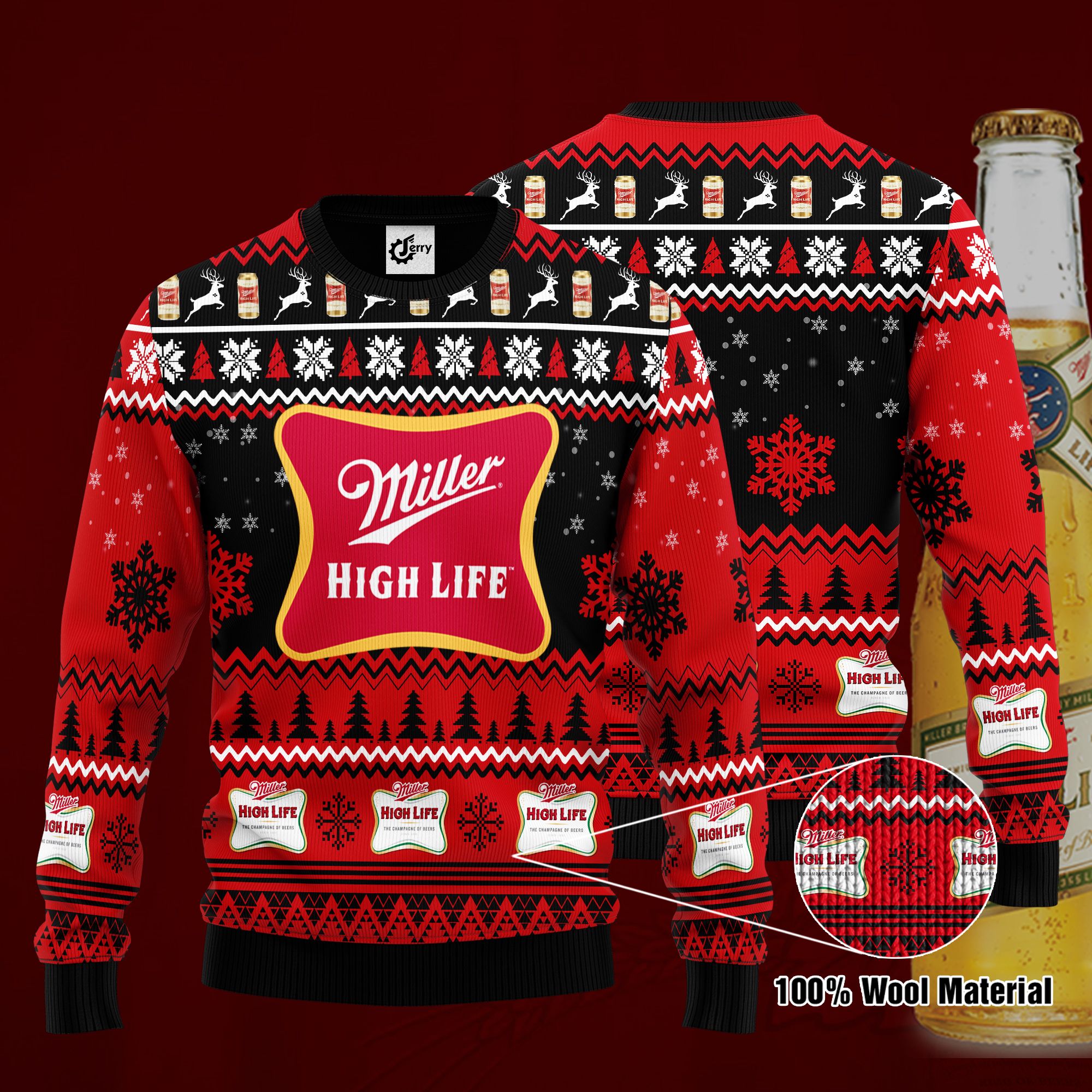 Miller High Life 3D Print Ugly Christmas Sweater, Hoodie, Zip Hoodie, Bomber Jacket