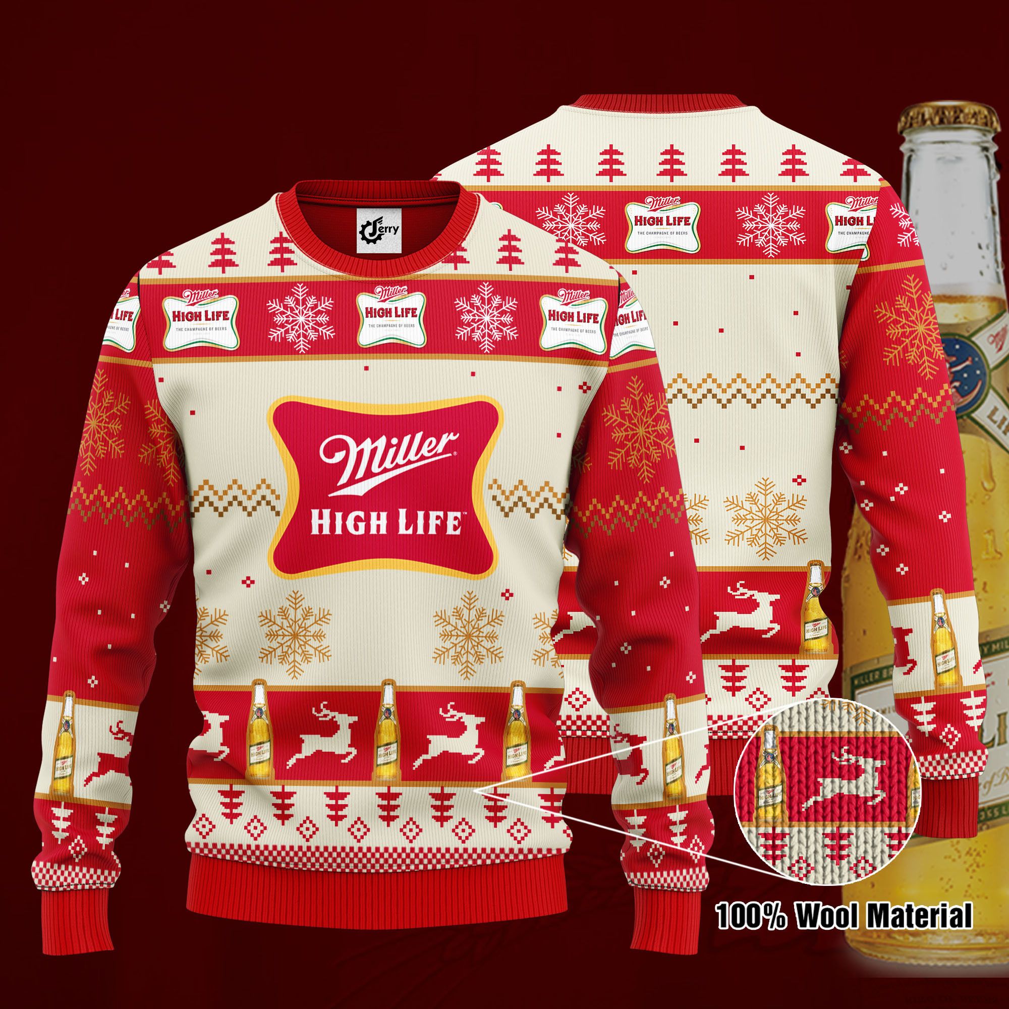 Miller High Life 3D Print Ugly Christmas Sweater, Hoodie, Zip Hoodie, Bomber Jacket