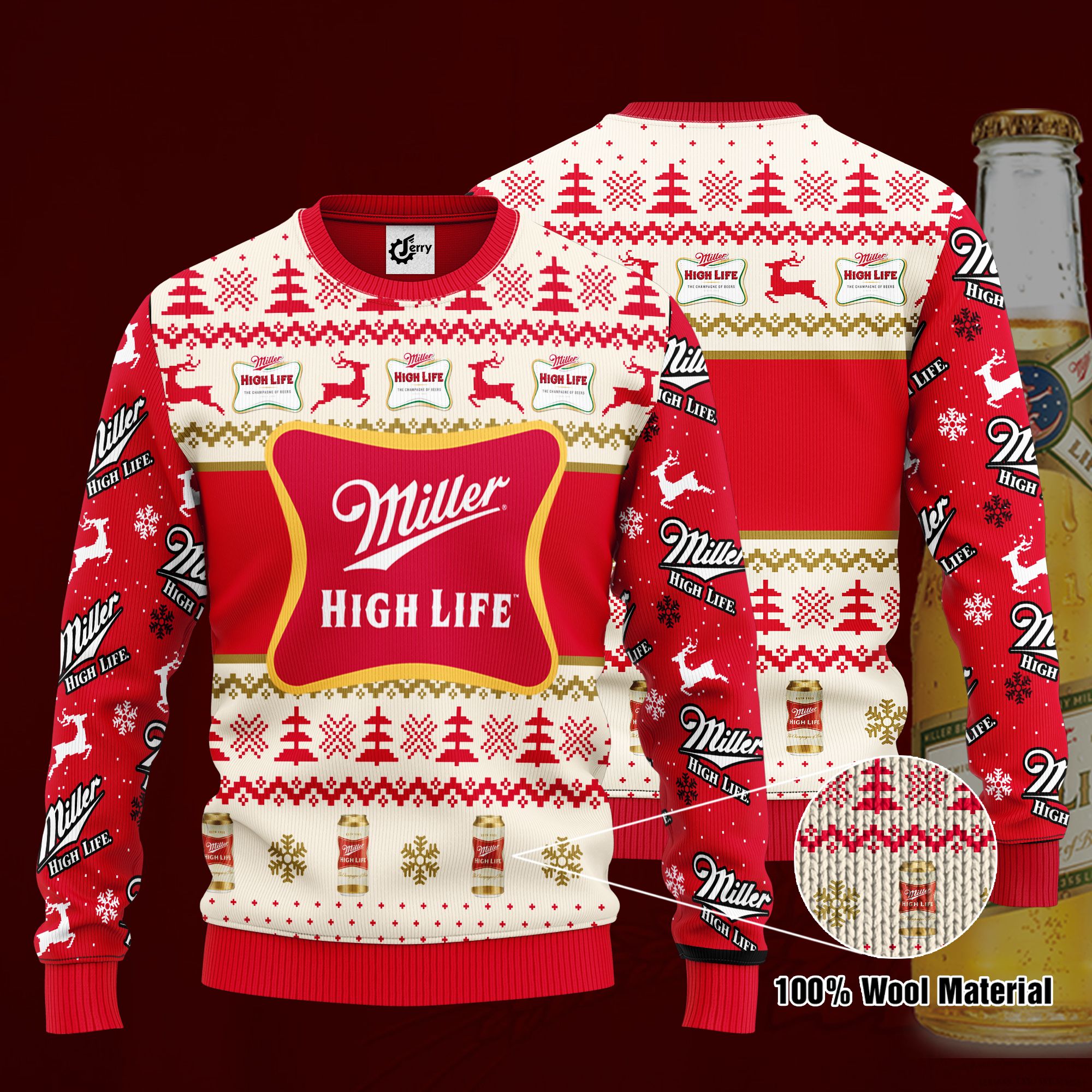 Miller High Life 3D Print Ugly Christmas Sweater, Hoodie, Zip Hoodie, Bomber Jacket