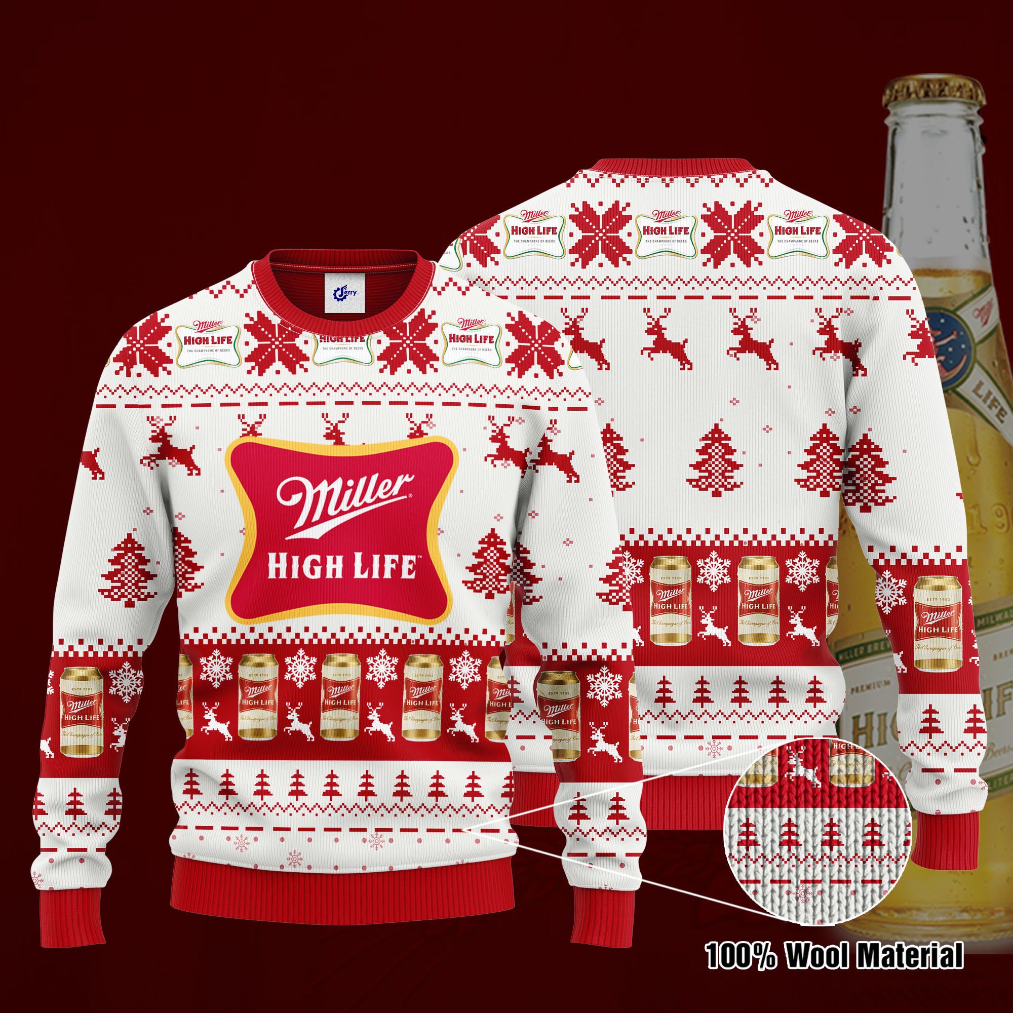Miller High Life 3D Print Ugly Christmas Sweater, Hoodie, Zip Hoodie, Bomber Jacket