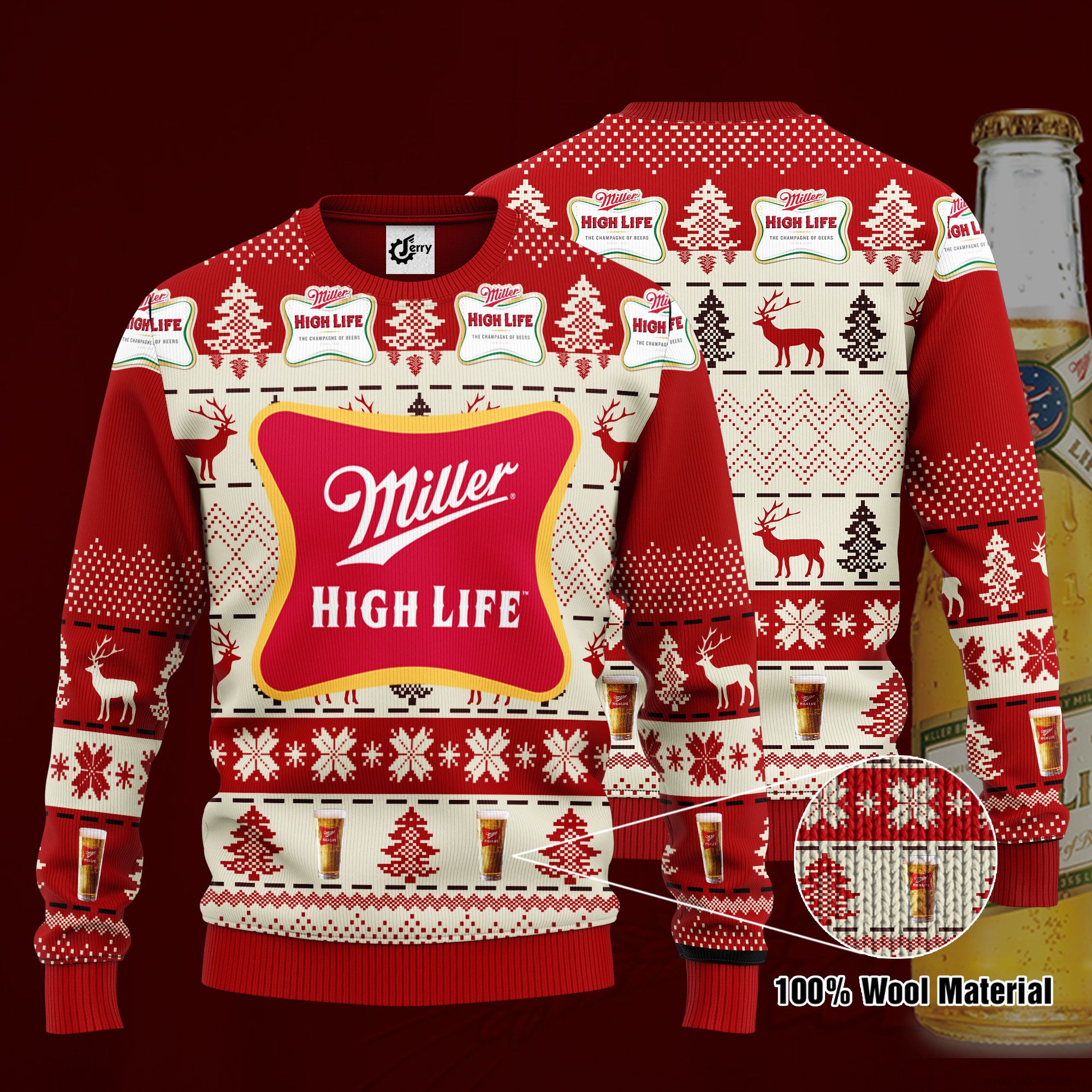 Miller High Life 3D Print Ugly Christmas Sweater, Hoodie, Zip Hoodie, Bomber Jacket