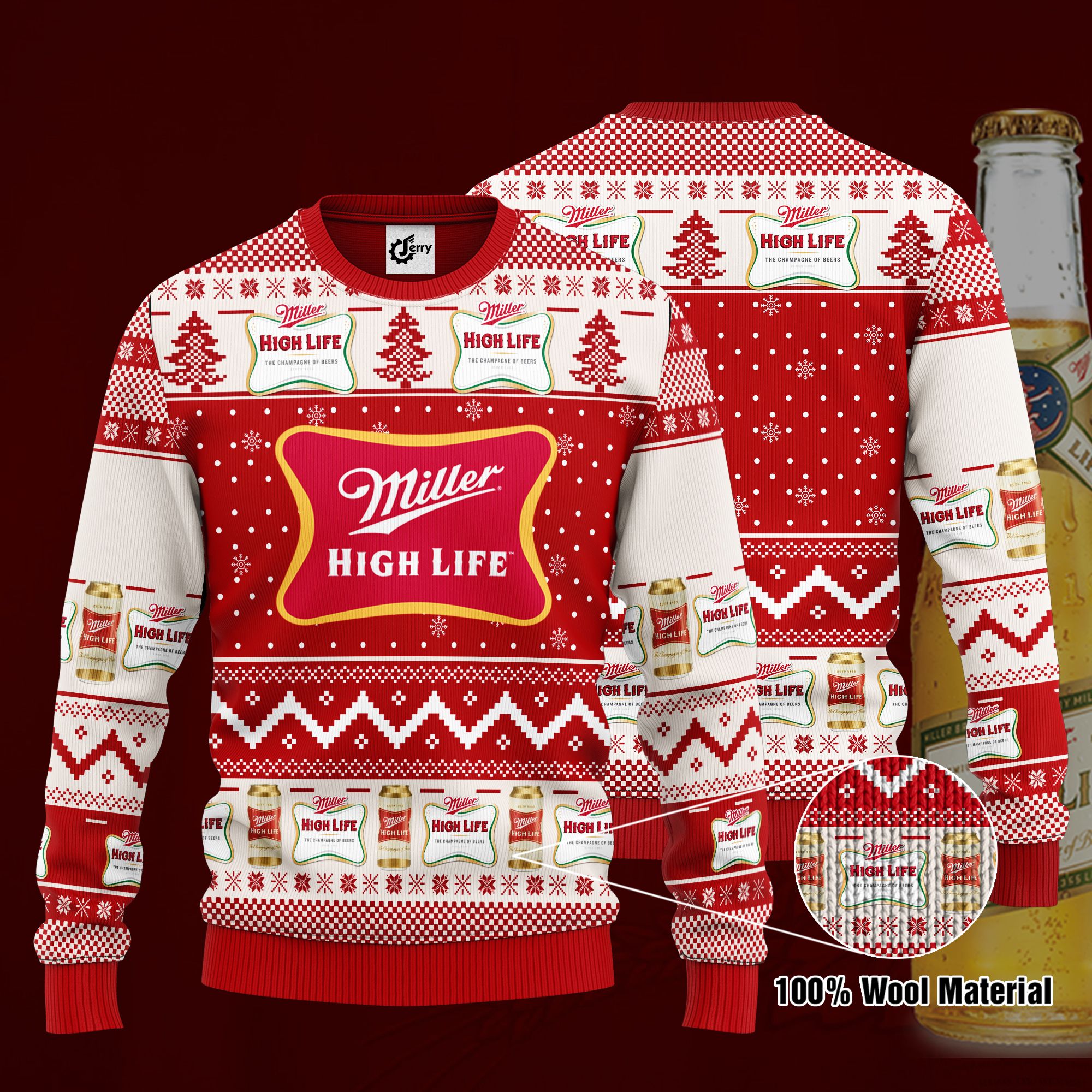 Miller High Life 3D Print Ugly Christmas Sweater, Hoodie, Zip Hoodie, Bomber Jacket