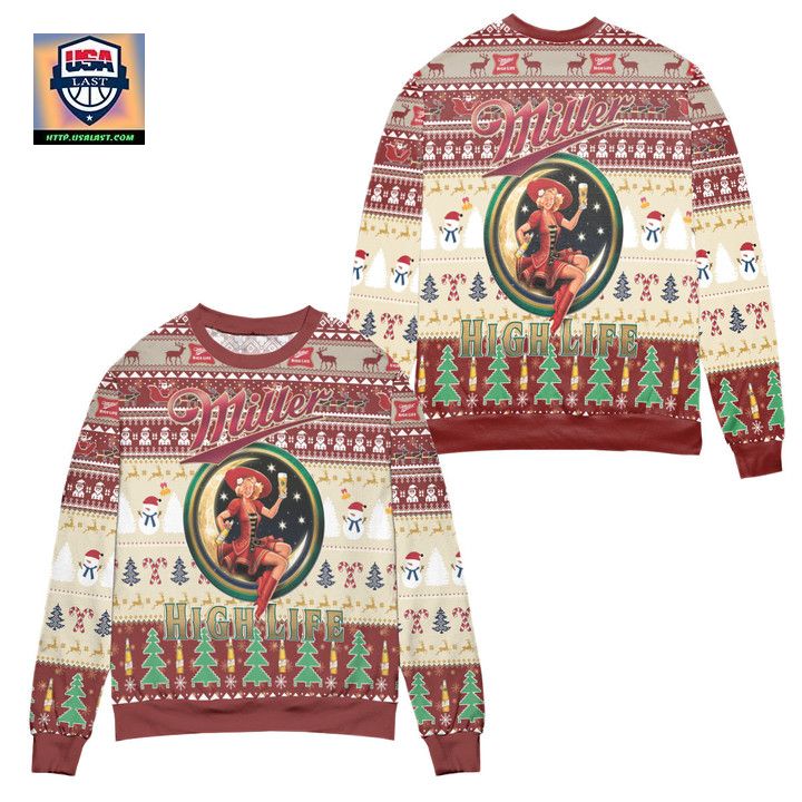Miller High Life Pine Tree Pattern Ugly Christmas Sweater