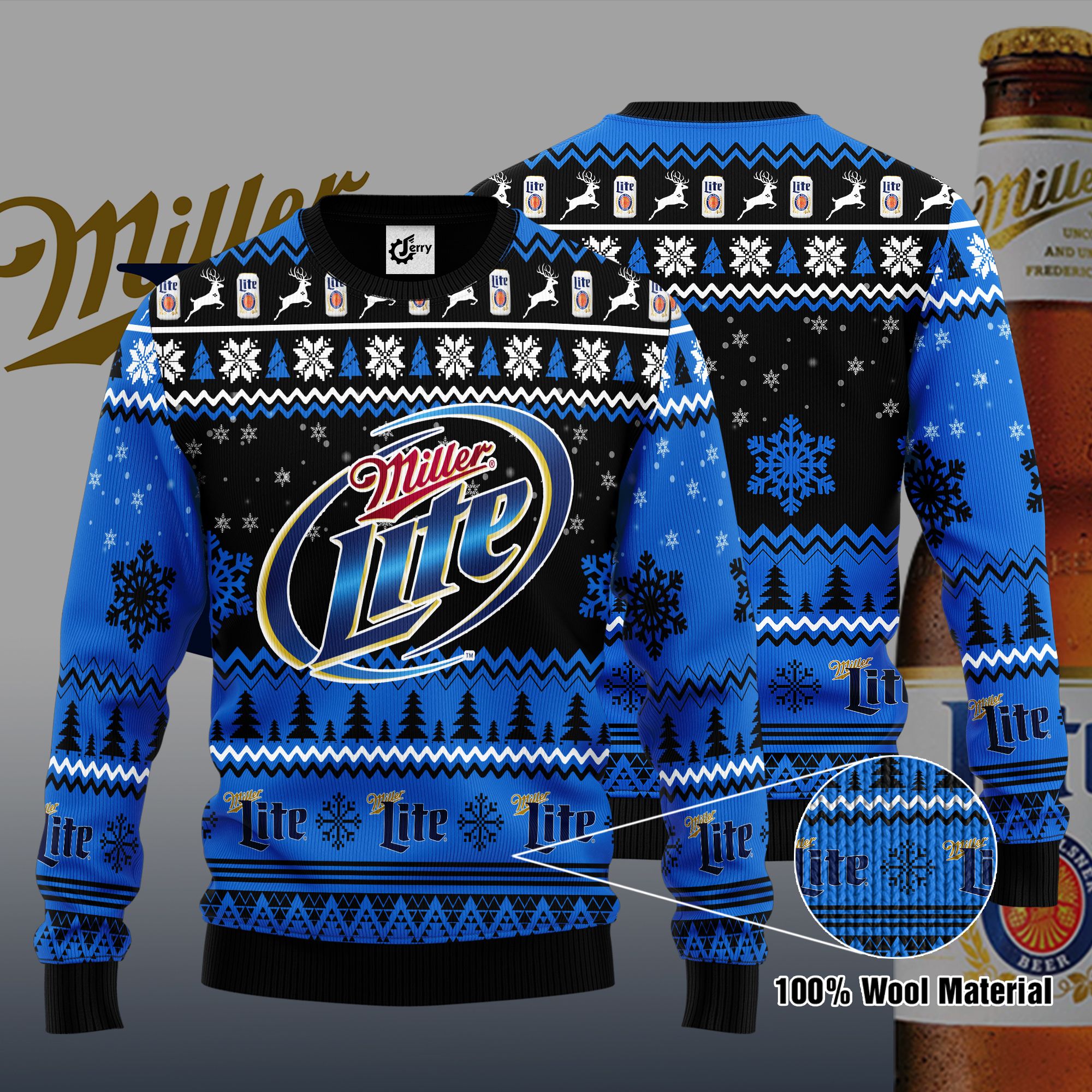 Miller Lite 3D Print Ugly Christmas Sweater, Hoodie, Zip Hoodie, Bomber Jacket