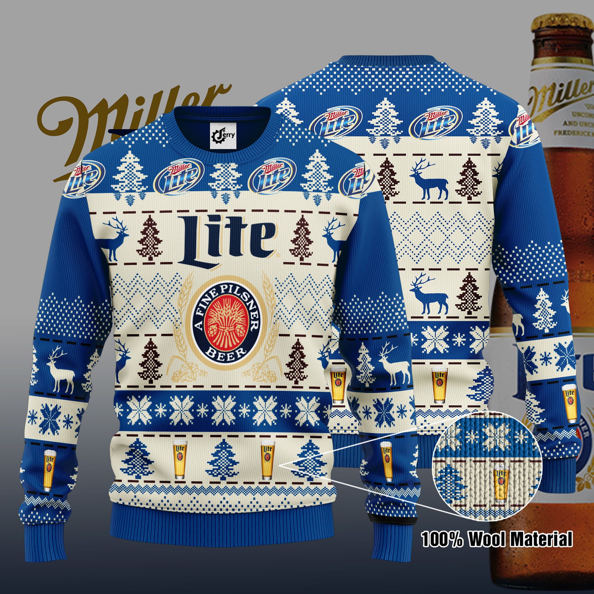 Miller Lite 3D Print Ugly Christmas Sweater, Hoodie, Zip Hoodie, Bomber Jacket