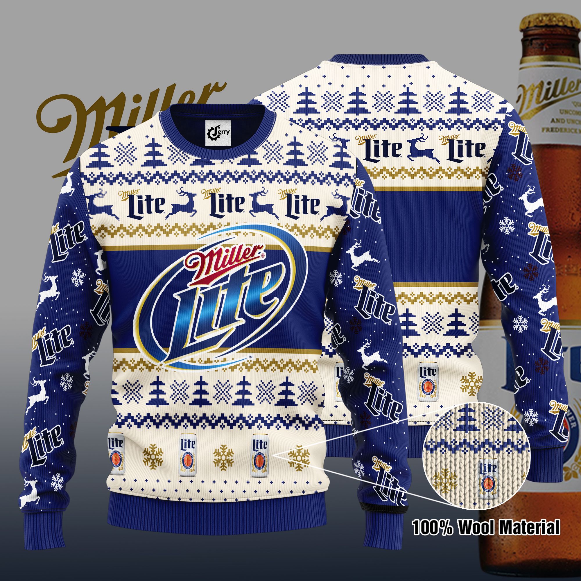 Miller Lite 3D Print Ugly Christmas Sweater, Hoodie, Zip Hoodie, Bomber Jacket