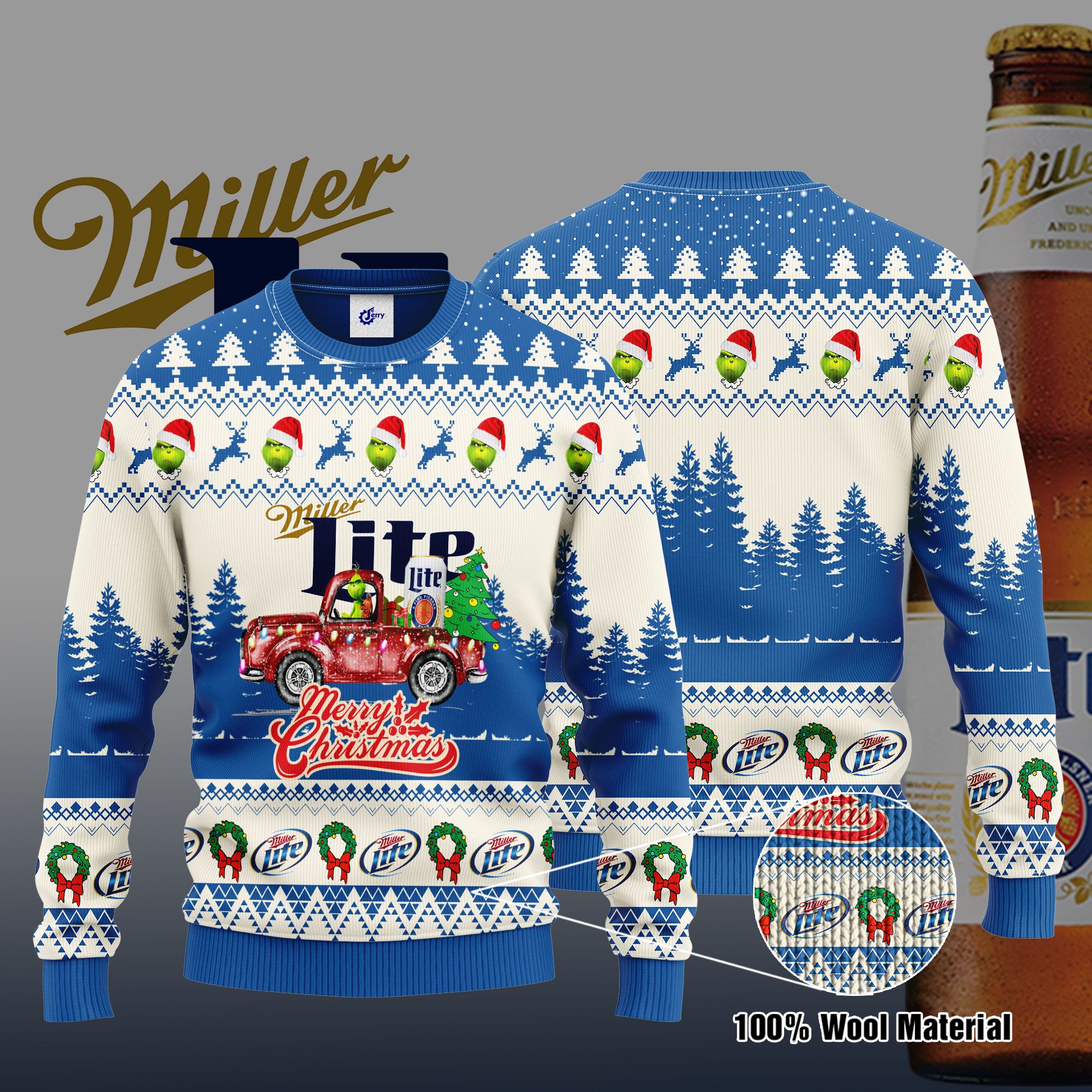 Miller Lite Grinch Merry Christmas Ugly Christmas Sweater, Hoodie, Zip Hoodie, Bomber Jacket