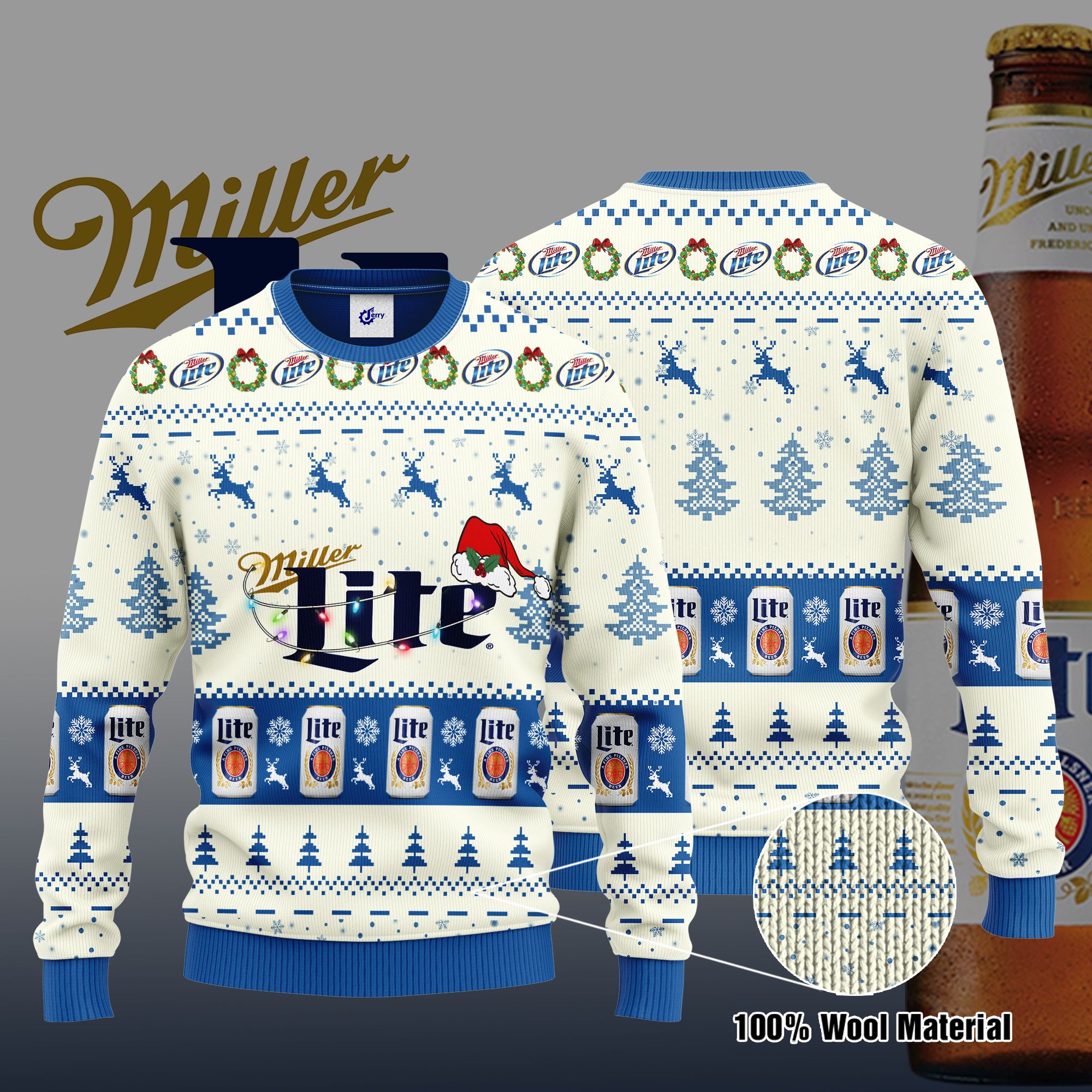 Miller Lite Santa Hat Christmas Ugly Christmas Sweater, Hoodie, Zip Hoodie, Bomber Jacket
