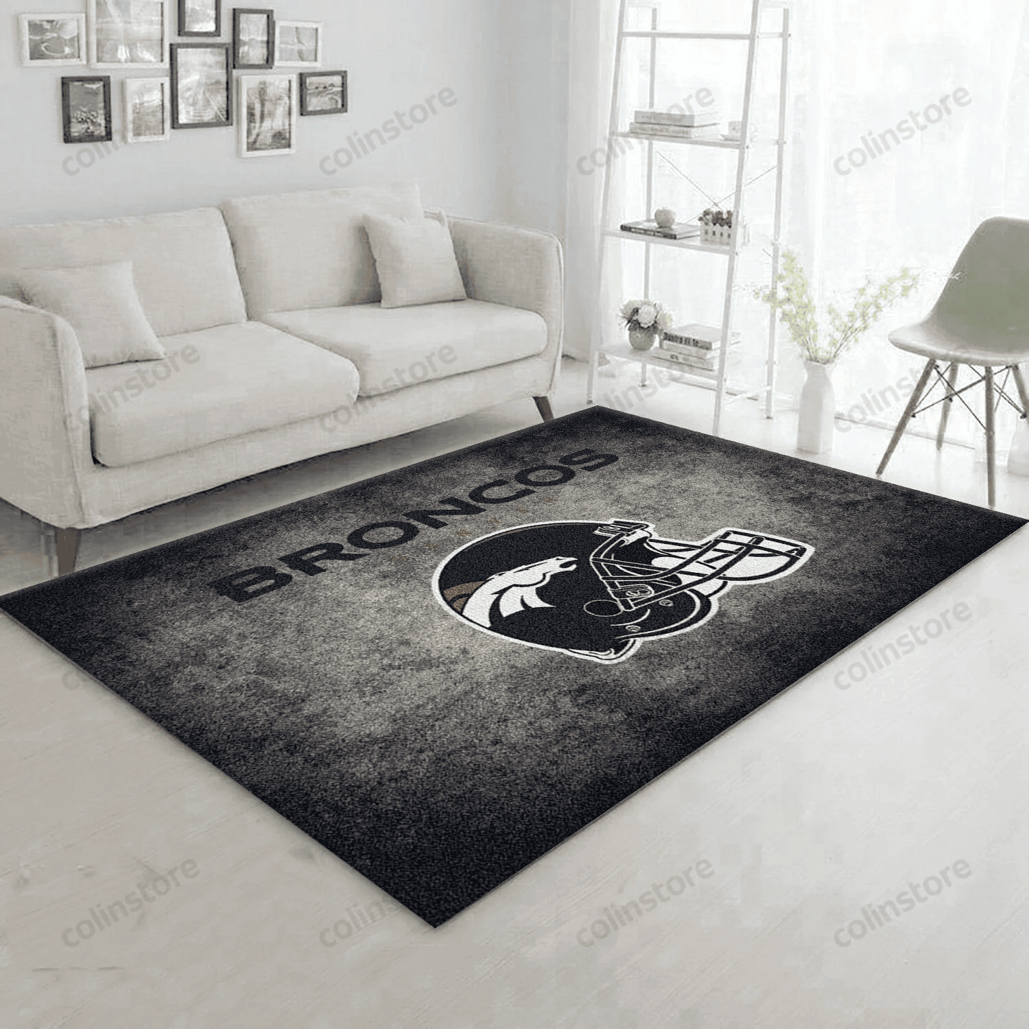 Milliken Distressed Helmet Denver Broncos Team Logo Rectangle Area Rug – Full Print Carpet For Living Room & Bedroom Home Decor
