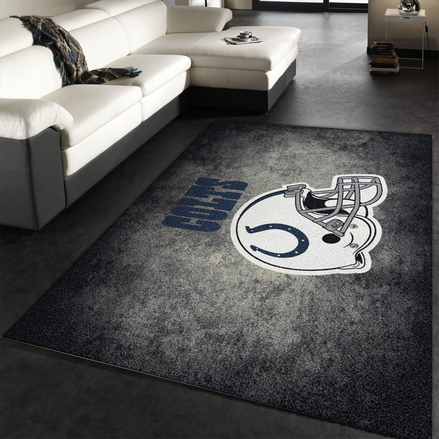 Milliken Distressed Helmet Indianapolis Colts Rectangle Area Rug – Full Print Carpet For Living Room & Bedroom Home Decor