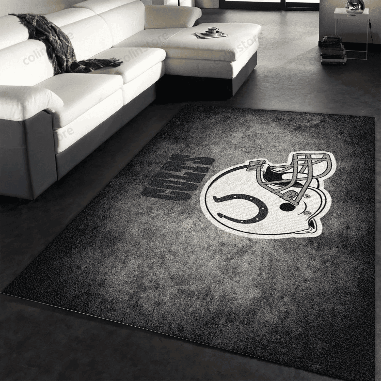 Milliken Distressed Helmet Indianapolis Colts Rectangle Area Rug – Full Print Carpet For Living Room & Bedroom Home Decor
