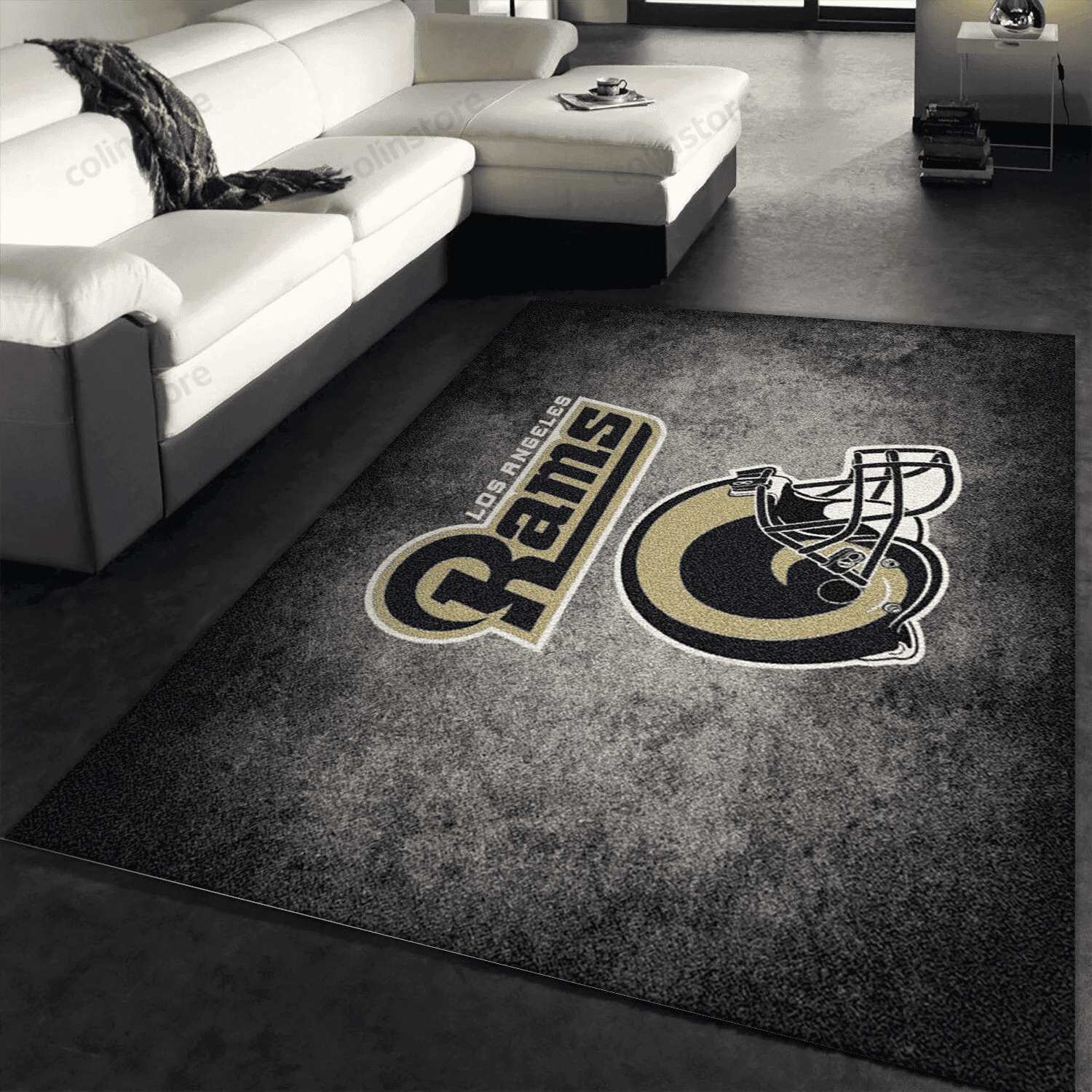 Milliken Distressed Helmet Los Angeles Rams Team Logo Rectangle Area Rug – Full Print Carpet For Living Room & Bedroom Home Decor