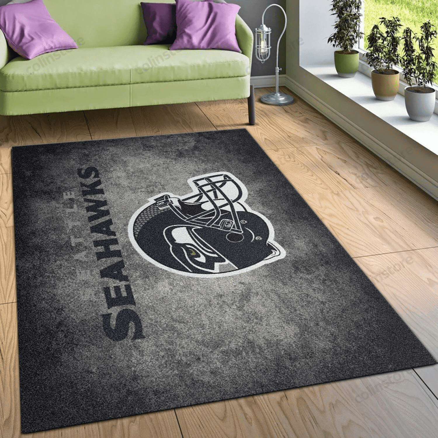 Milliken Distressed Helmet Seattle Seahawks Rectangle Area Rug – Full Print Carpet For Living Room & Bedroom Home Decor