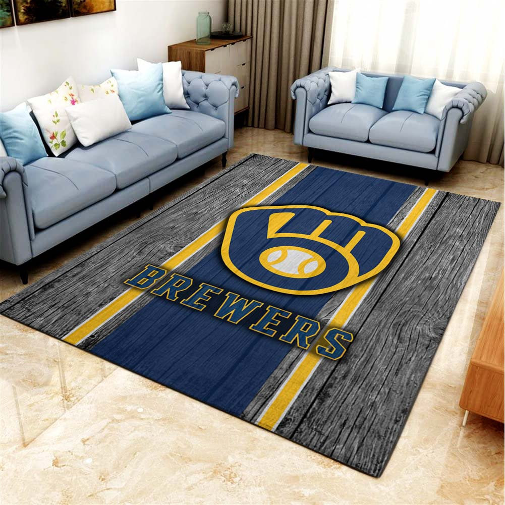 Milwaukee Brewers Baseball Team On Wood Kitchen Rectangle Area Rug – Full Print Carpet For Living Room & Bedroom Home Decor