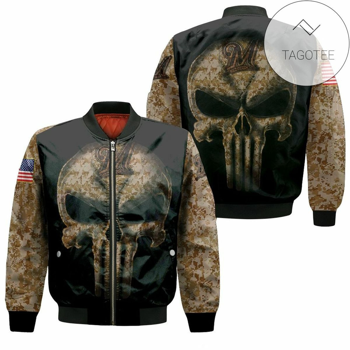 Milwaukee Brewers Camouflage Skull Bomber Jacket | MLB Team Jacket for Men & Women | Baseball Fan Gift