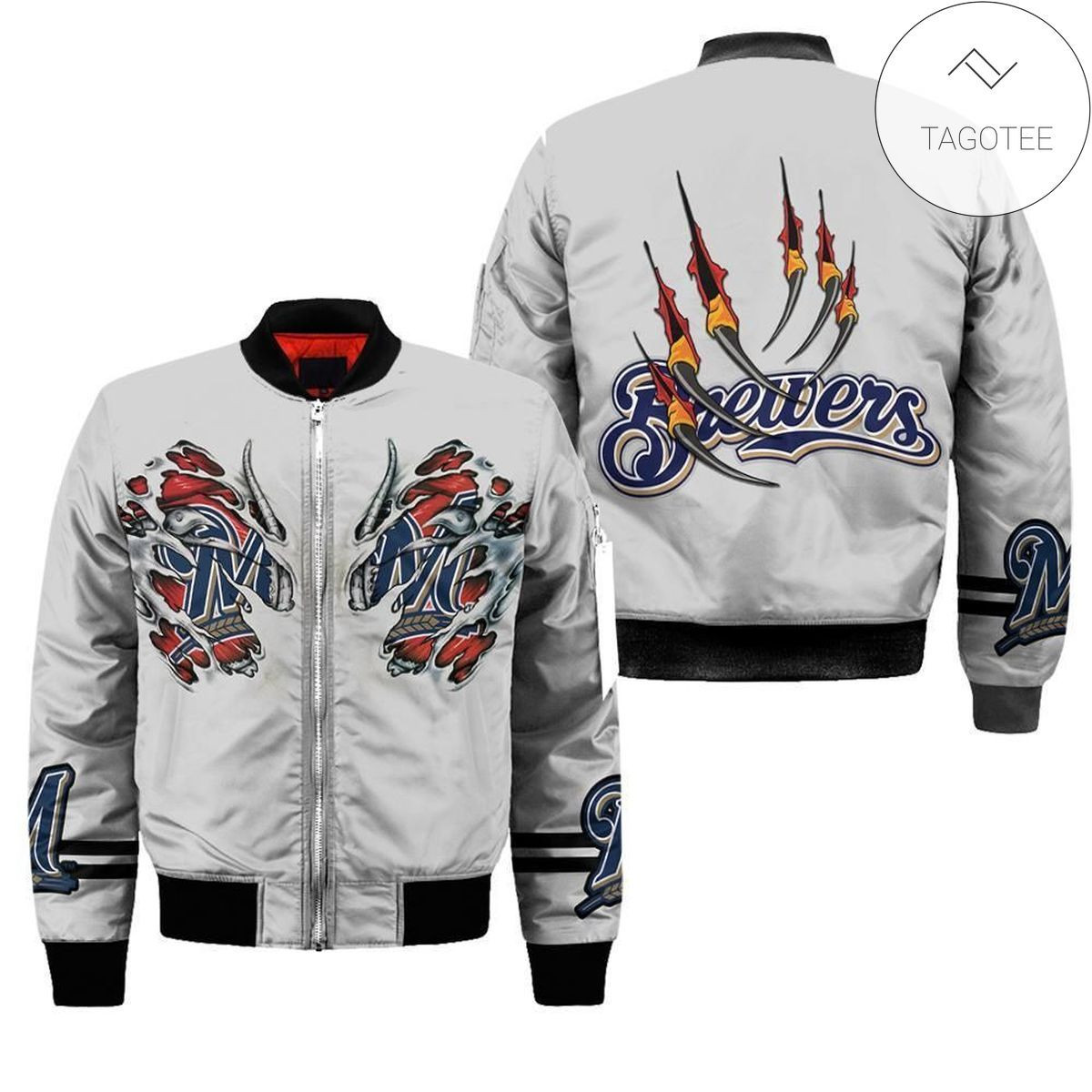 Milwaukee Brewers Gray Claws Bomber Jacket | MLB Team Jacket for Men & Women | Baseball Fan Gift
