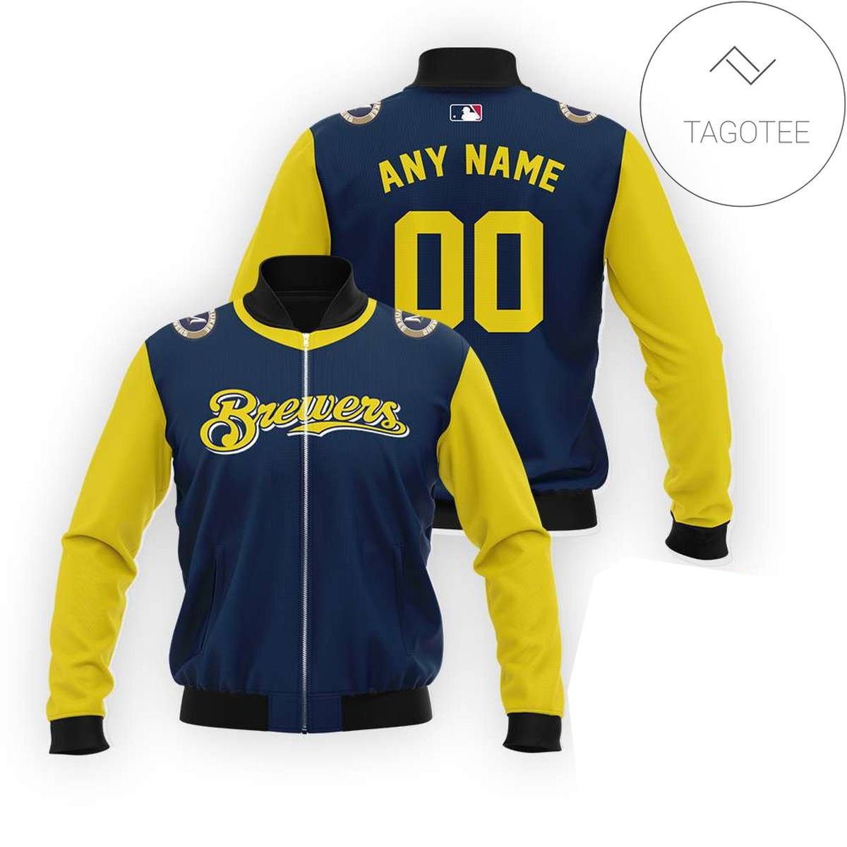 Milwaukee Brewers Personalized Name Number Bomber Jacket | MLB Team Jacket for Men & Women | Baseball Fan Gift