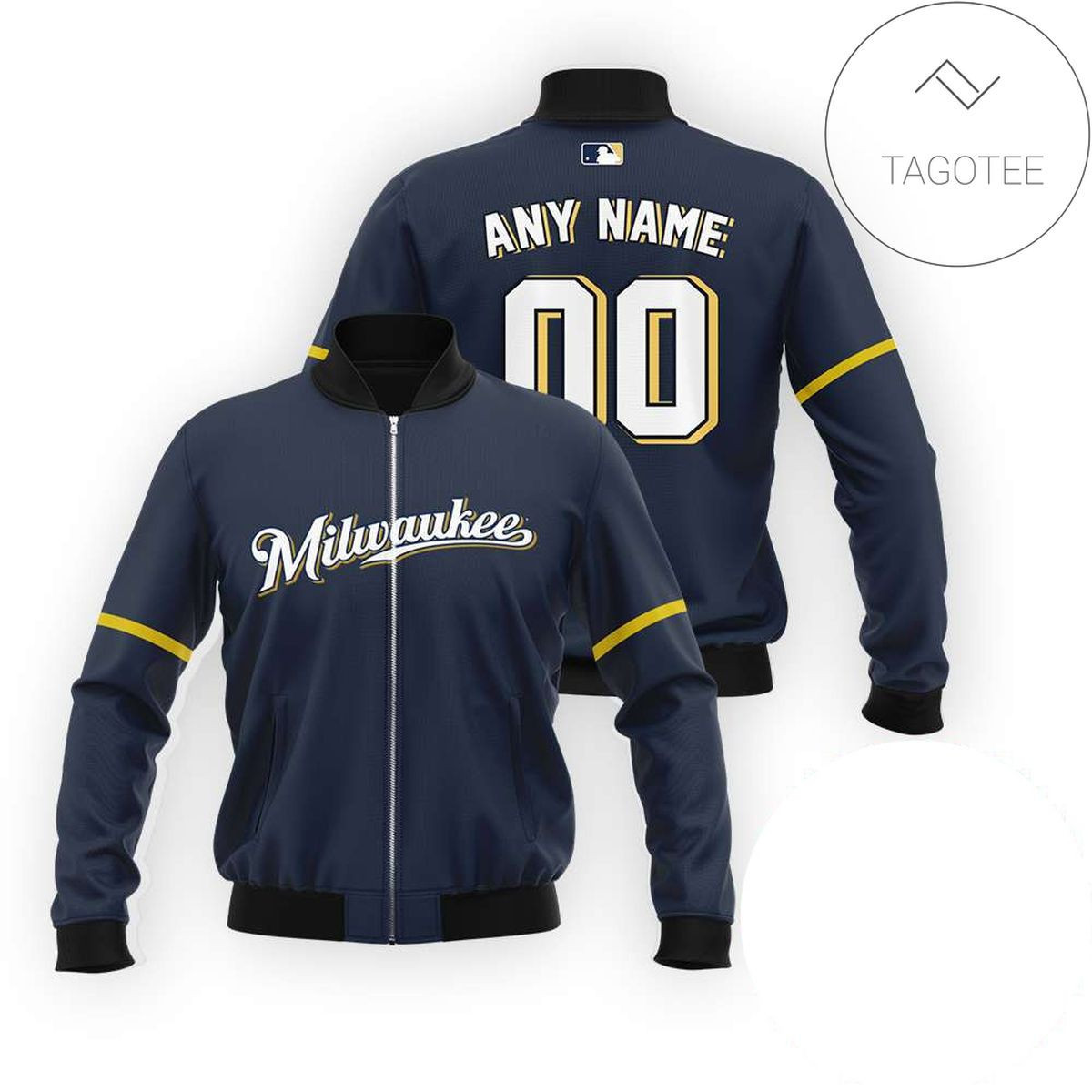 Milwaukee Brewers Personalized Name Number Bomber Jacket | MLB Team Jacket for Men & Women | Baseball Fan Gift