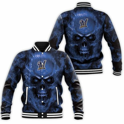 Milwaukee Brewers Skull Varsity Baseball Jacket for Men & Women | MLB Team Fan Gift