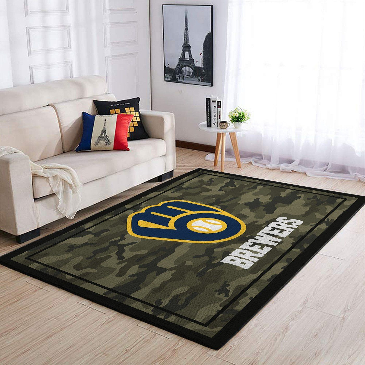 Milwaukee Brewers Team Logo Camo Rectangle Area Rug – Full Print Carpet For Living Room & Bedroom Home Decor
