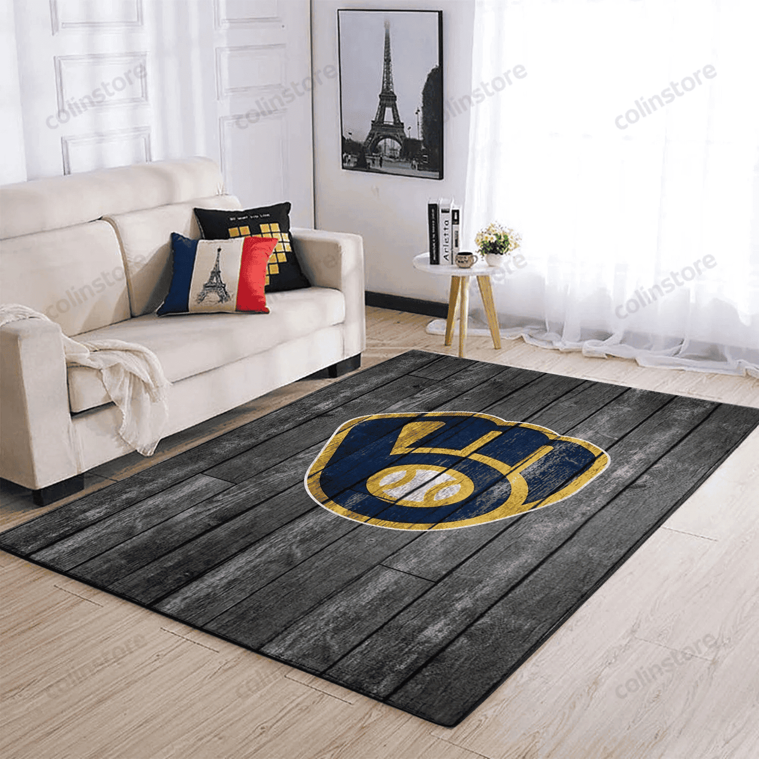 Milwaukee Brewers Team Logo Grey Rectangle Area Rug – Full Print Carpet For Living Room & Bedroom Home Decor