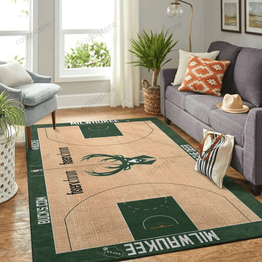Milwaukee Bucks Court 3D Rectangle Area Rug – Full Print Carpet For Living Room & Bedroom Home Decor